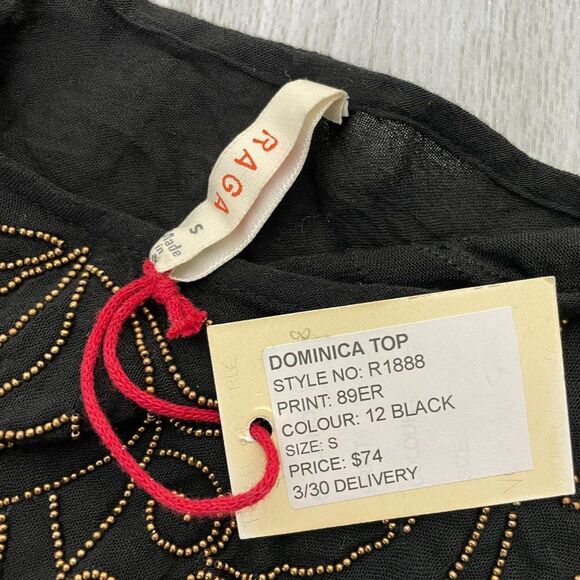 Anthropologie RAGA Dominica Tassel Beaded Bohemian Poncho Cape Top Black S - Picture 6 of 6